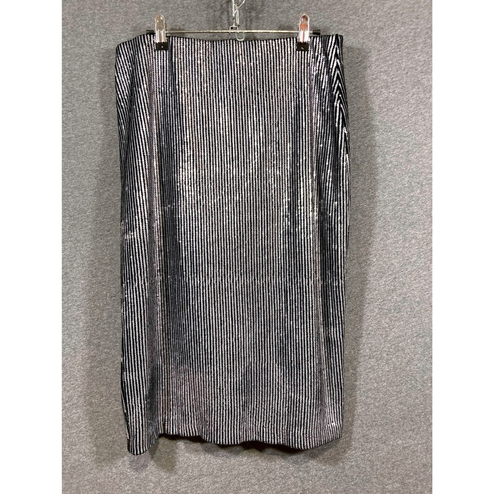 Everleigh Silver Black Striped Sequin Pencil Midi Skirt BE30457-RK Size L